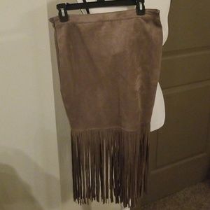 Brown velvet skirt with fringes